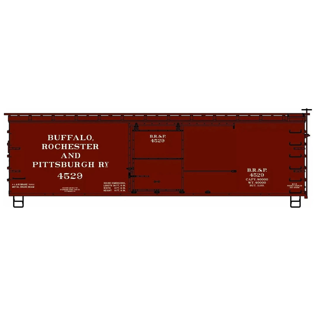 Accurail, 1716, HO Scale, 36' Double Sheath Wood Boxcar, Buffalo Rochester And Pittsburgh, #4529,  (HO Scale Kit)