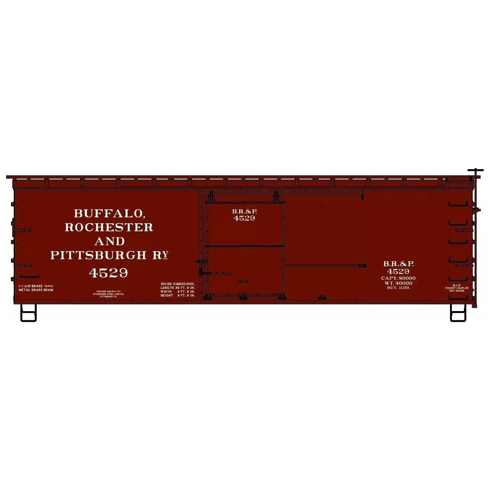Accurail, 1716, HO Scale, 36' Double Sheath Wood Boxcar, Buffalo Rochester And Pittsburgh, #4529,  (HO Scale Kit)
