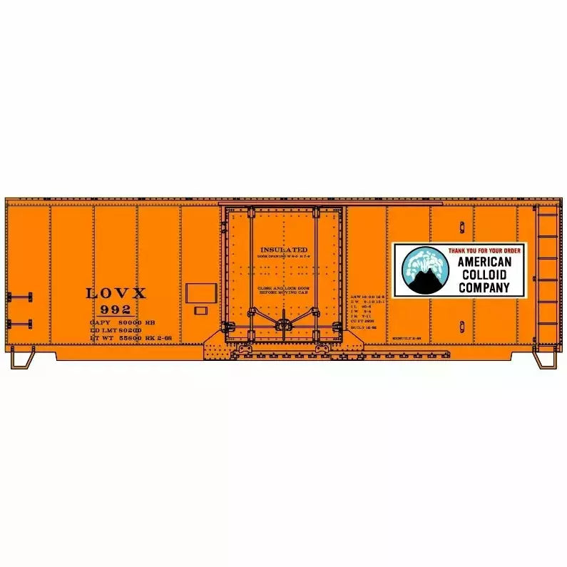 Accurail, 81413, HO Scale, 40' Insulated Steel Box Car Kit, American Colloid Company, #992, (HO Scale Kit)