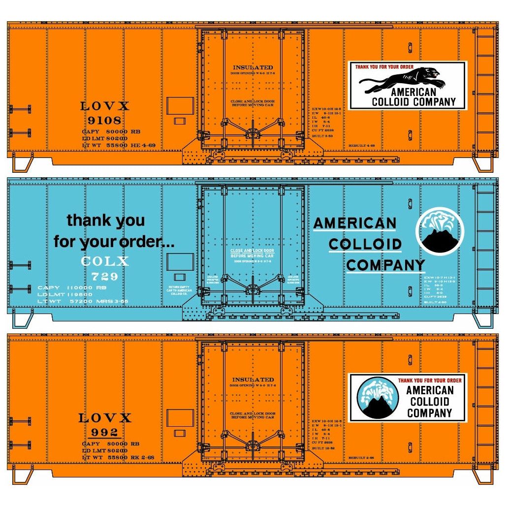 Accurail, 8141, HO Scale, 40' Insulated Steel Box Car Kits, American Colloid Company, (3-Pack),  (HO Scale Kit)