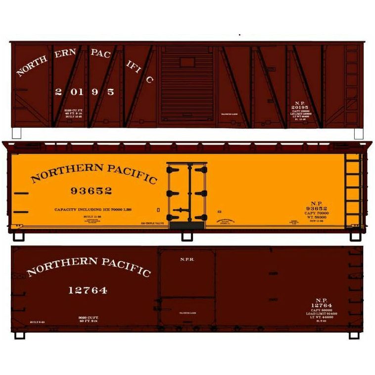 Accurail, HO Scale, 8144, 40' Wood Box Car And Reefer, Northern Pacific (3-Pack), (HO Scale Kit)