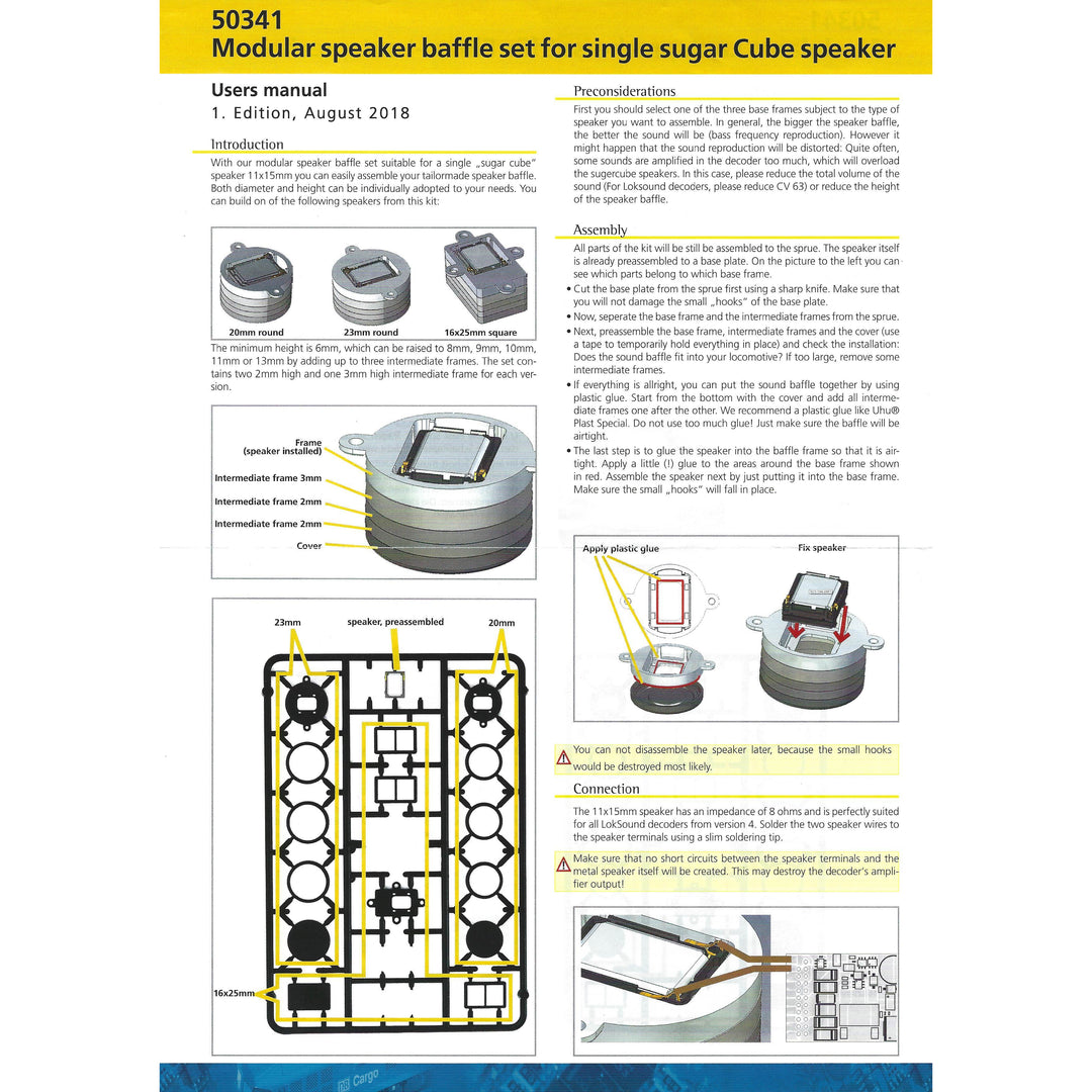 ESU 50341 Modular Speaker Baffle set for a Single Sugar Cube (One Sugar Cube Included)