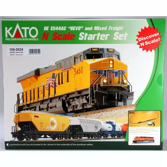 Kato, N Scale, 106-0024, GE ES44AC GEVO, And Mixed Freight Starter Set, Burlington Northern Santa Fe