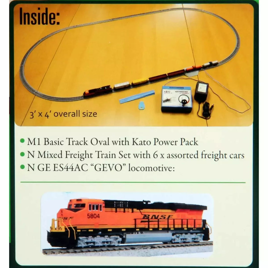 Kato, N Scale, 106-0024, GE ES44AC GEVO, And Mixed Freight Starter Set, Burlington Northern Santa Fe