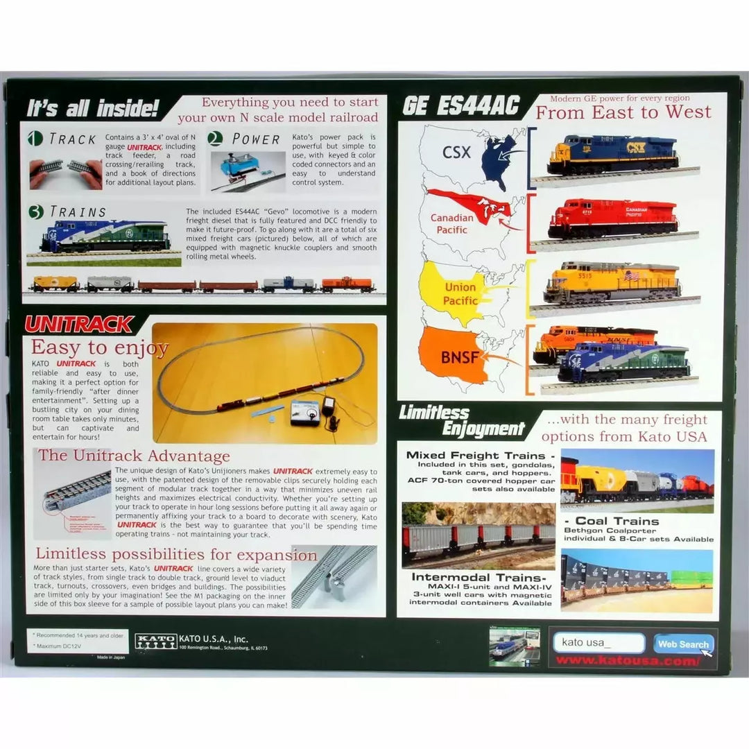 Kato, N Scale, 106-0024, GE ES44AC GEVO, And Mixed Freight Starter Set, Burlington Northern Santa Fe