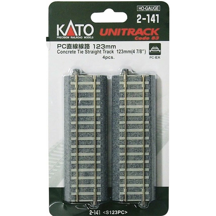 Kato, HO Scale, 2-141, Unitrack, 123mm 4-7/8", Concrete Tie Straight Track, (4 pieces)