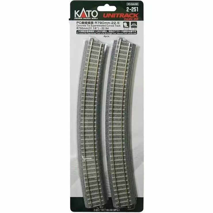 Kato, HO Scale, 2-251, Unitrack, R790mm 31-1/8" Concrete Tie Superelevated, Curved Track, 22.5-Degree, (4 Pack)