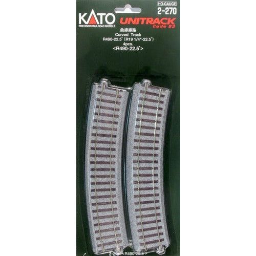 Kato, HO Scale, 2-270, Unitrack, R490mm 19-1/4" Radius Curve 22.5-Degree Curve 22.5-Degree, (4)