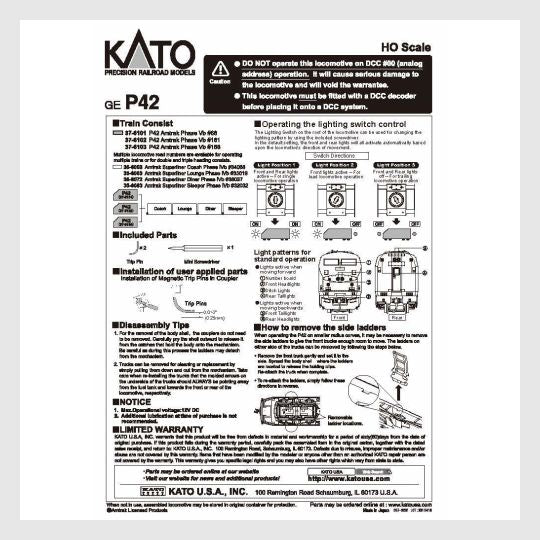 3487351078935 - Kato Ho 37-6108 Ge P42 Genesis, Amtrak (Phase Vb) #91 Dcc Ready - Rj's Trains