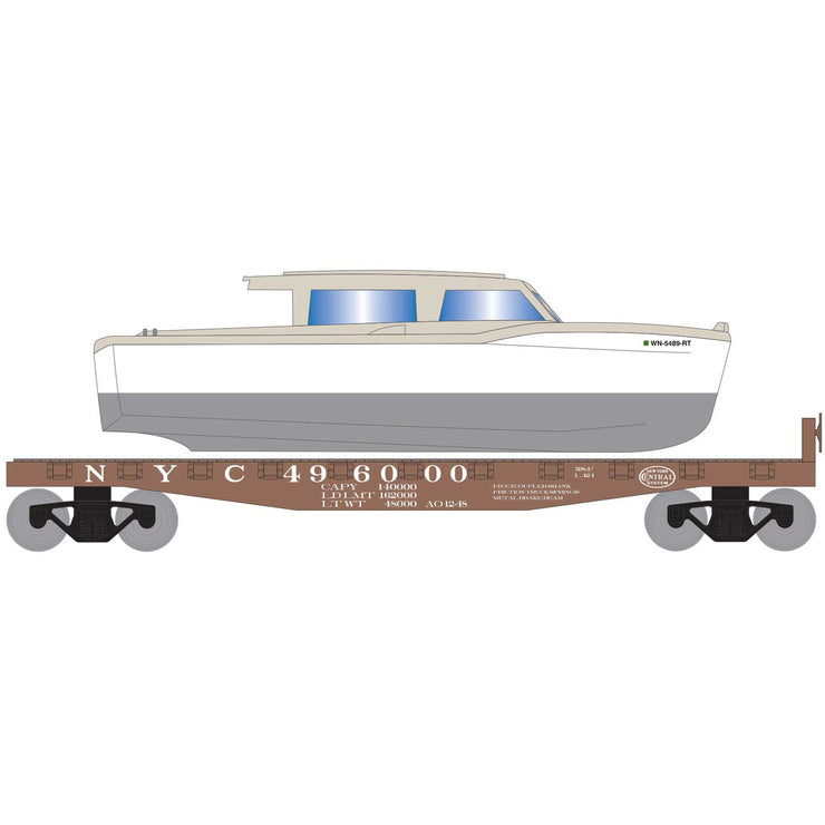 Roundhouse, HO Scale, RND1049, 40' Flat Car with White Boat, NYC, #496000