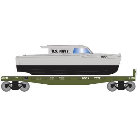 Roundhouse, HO Scale, RND2301, 40' Flat Car, Navy Boat, US Armed Forces, #7084