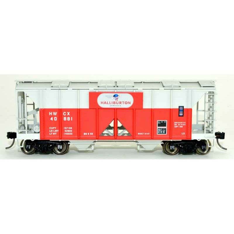 Bowser, HO Scale, 42758, 70-Ton 2-Bay Covered Hopper, Halliburton, #40986