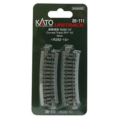Kato, N Scale, 20-111, Unitrack, 282mm (11") Radius 15º Curve Track [4 pcs], (4 Pieces)