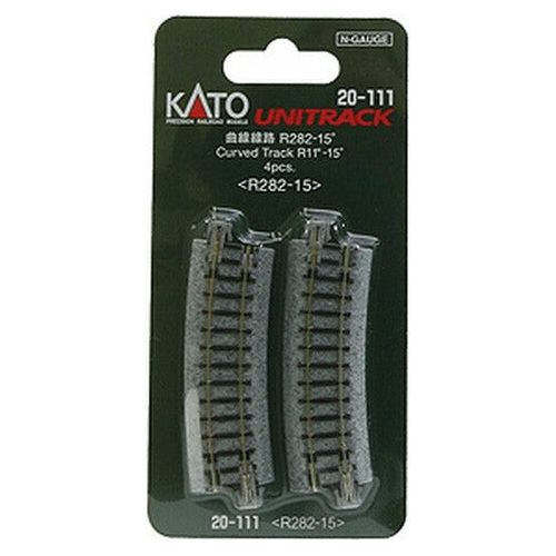 Kato, N Scale, 20-111, Unitrack, 282mm (11") Radius 15º Curve Track [4 pcs], (4 Pieces)