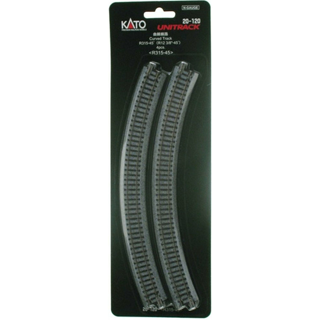 Kato, N Scale, 20120, Unitrack, 315mm (12 3/8") Radius 45º Curve Track [4 pcs]