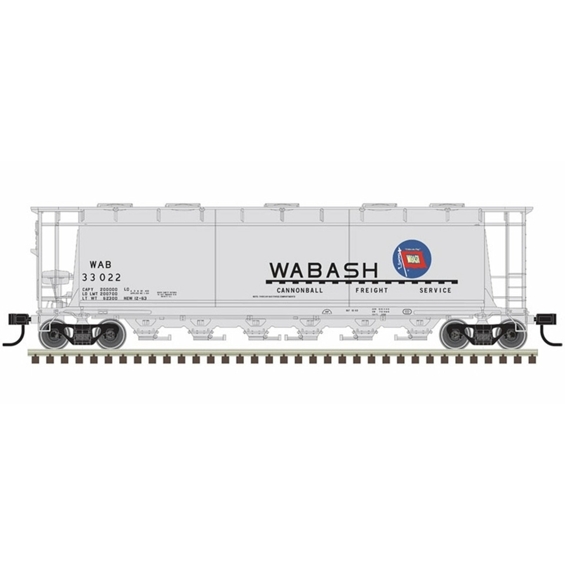 Atlas Master Line HO 20005785 6-Bay Cylindrical Hopper, Wabash #33037