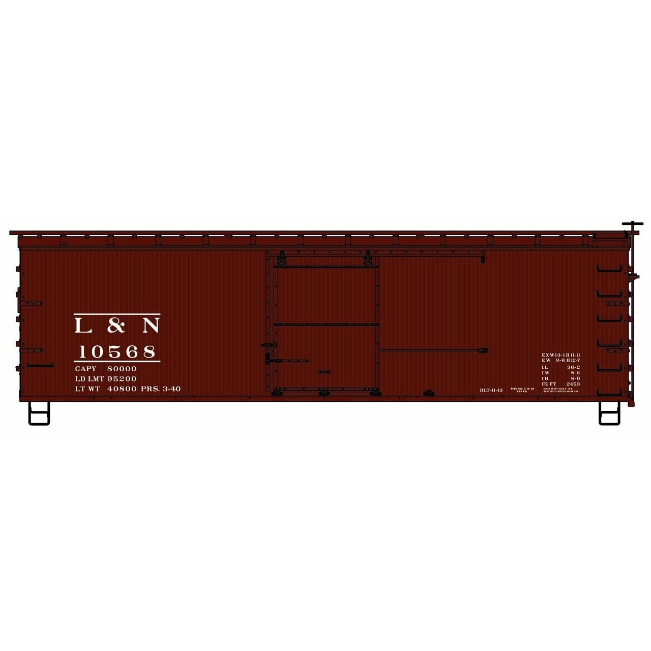 Accurail, HO Scale, 1411, 36' Fowler Wood Box Car Kit, Louisville and Nashville, (KIT)