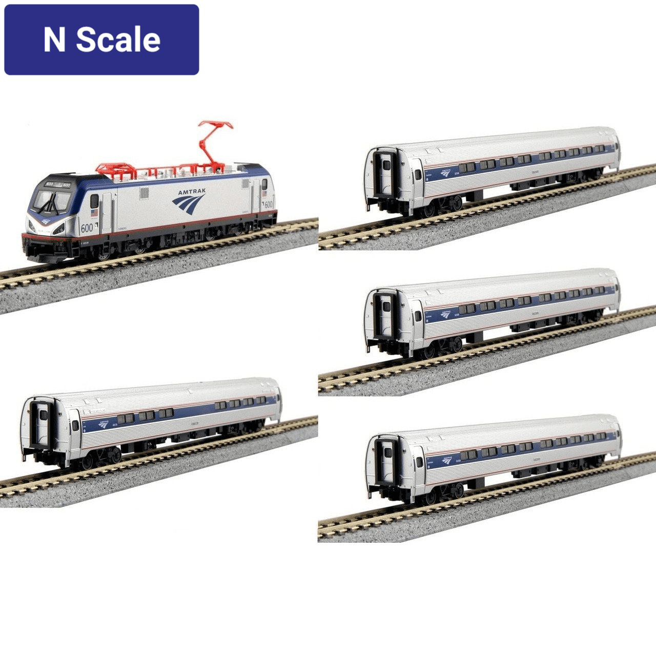 Kato, N Scale, 106-8001-BNDL, ACS-64, Amtrak/Amfleet I Phase VI 5-Unit Bookcase Set, DCC Ready