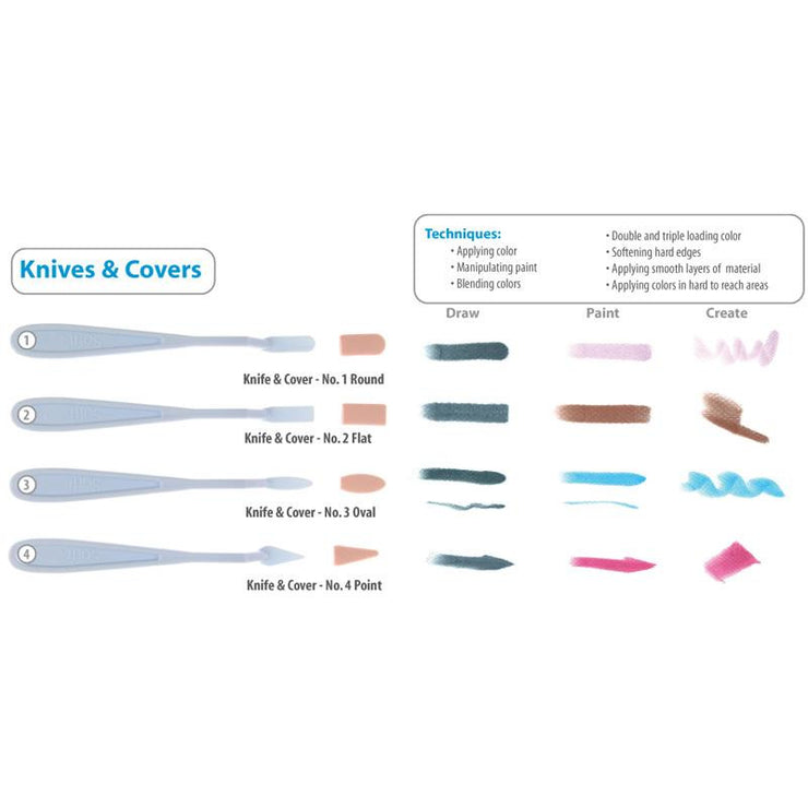 These innovative Covers are sized specifically for use with Sofft Knives. They transform Knives into absorbent tools, capable of carrying and releasing color and material in a unique way. Sofft Covers are made from our specially formulated micropore sponge which is semi-absorbent.
