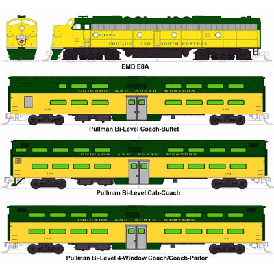 Kato, N Scale, 106-104, EMD E8A and Pullman Bi-Level "400" Train, Chicago and North Western (6-Unit Set)